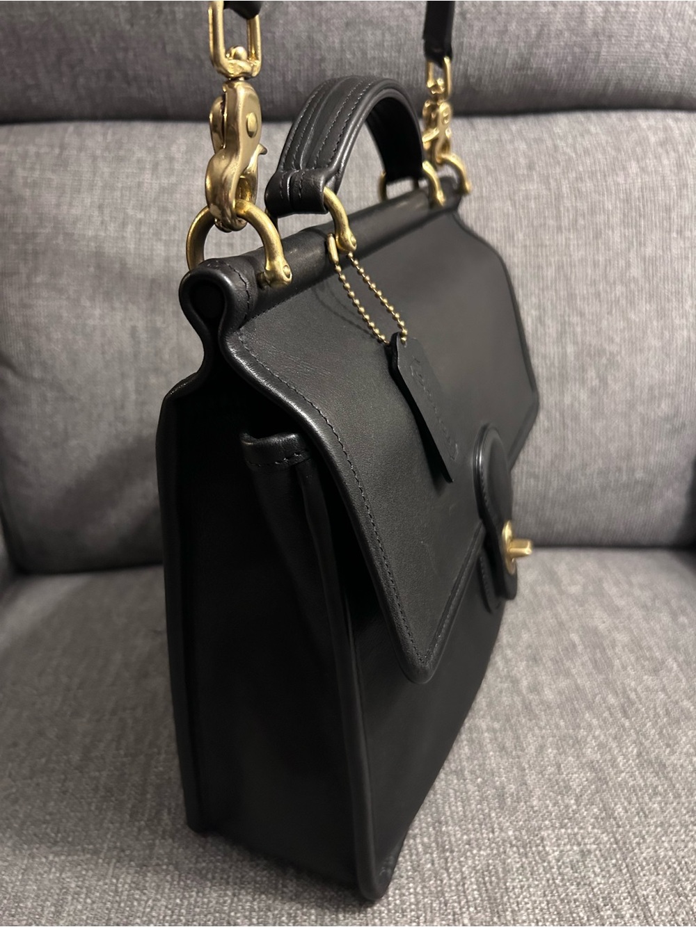 Coach Vintage Willis Black Leather Satchel with Brass Hardware, Hang tag & Strap - Picture 7 of 12